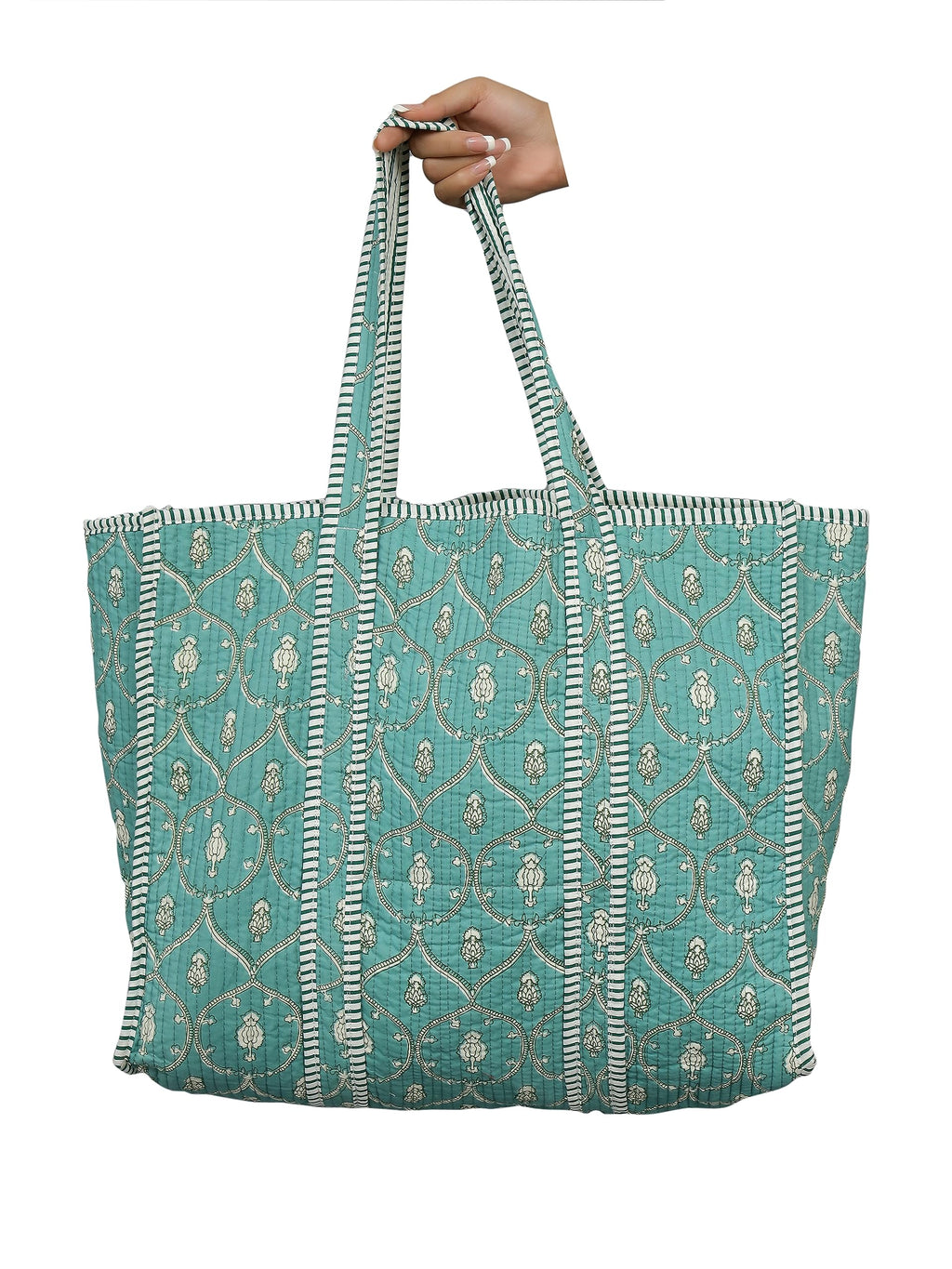 Ravaiyaa - Attitude is everything Women & Man Beautiful Printed Cotton Grocery Shopping Bag | Shoulder Bag | Cotton Tote Bag | Travel Tote Bags 18x5.5x16 Inch (Green Floral)