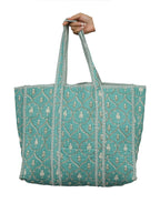 Ravaiyaa - Attitude is everything Women & Man Beautiful Printed Cotton Grocery Shopping Bag | Shoulder Bag | Cotton Tote Bag | Travel Tote Bags 18x5.5x16 Inch (Green Floral)
