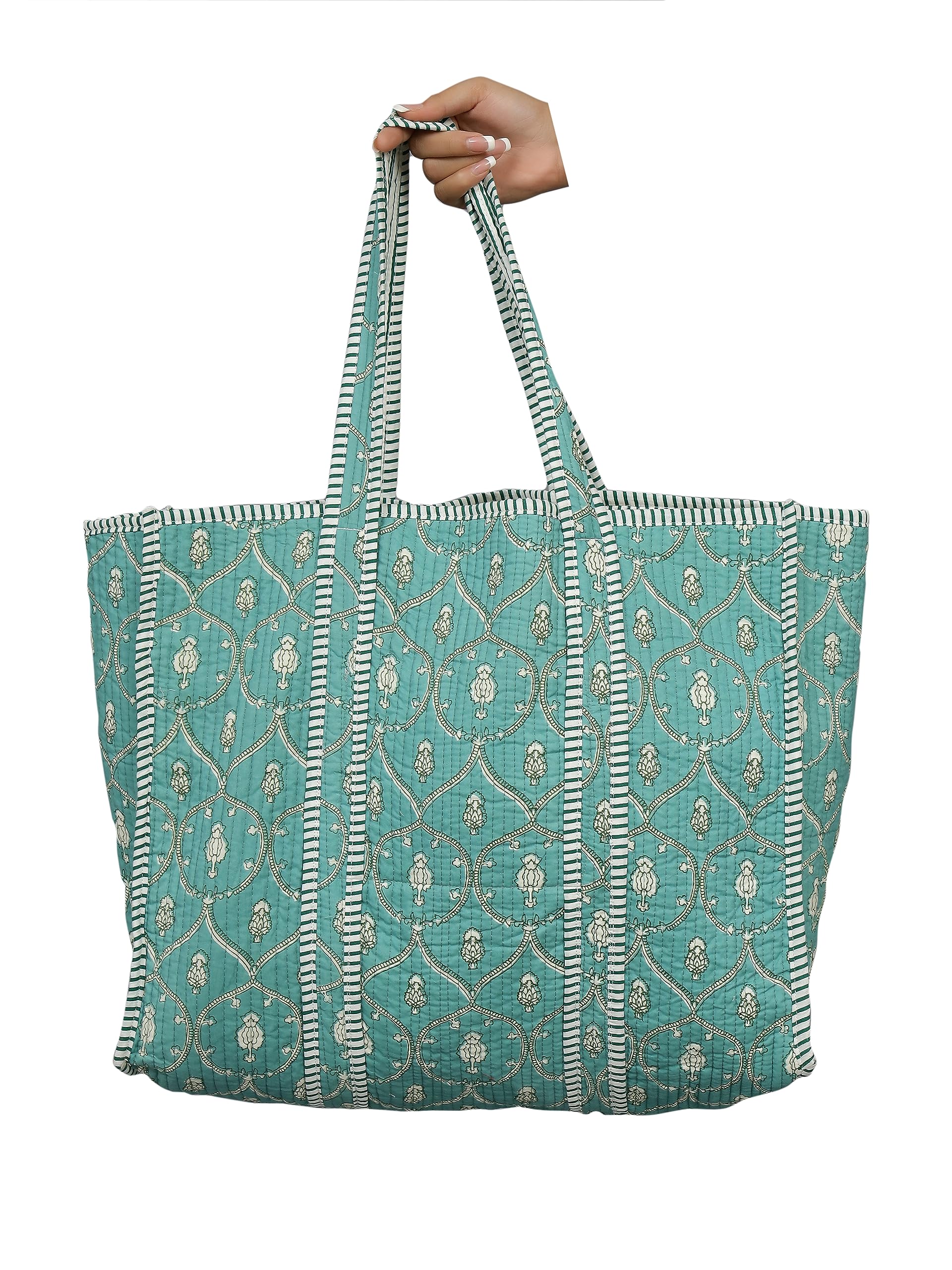 Ravaiyaa - Attitude is everything Women & Man Beautiful Printed Cotton Grocery Shopping Bag | Shoulder Bag | Cotton Tote Bag | Travel Tote Bags 18x5.5x16 Inch (Green Floral)