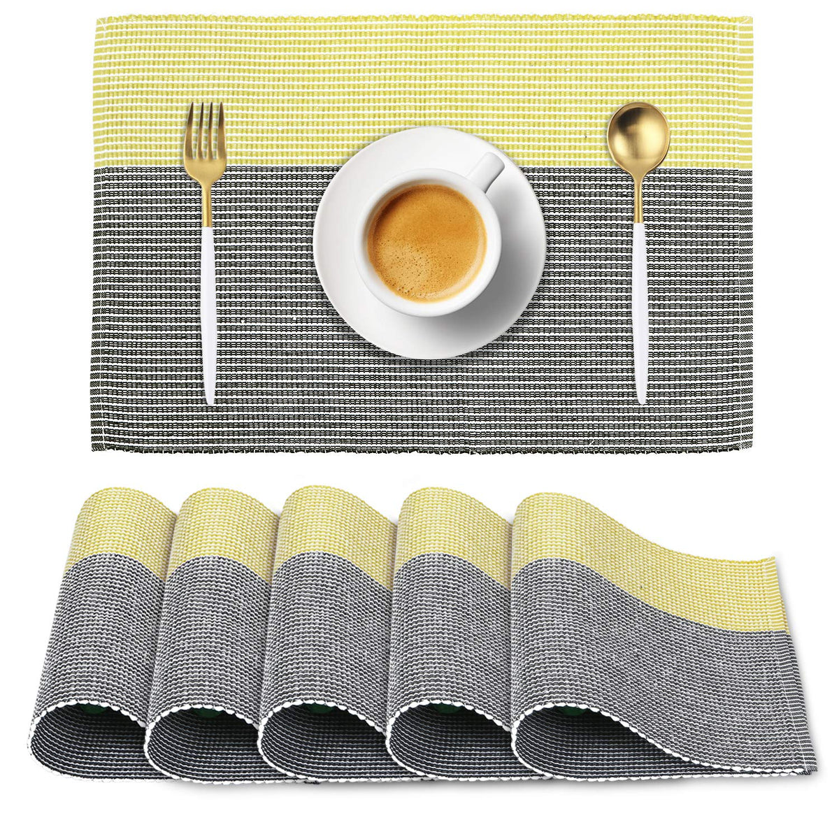 HOKIPO Ribbed Cotton Placemats (Yellow) Set of 6- IN71-YLW Kafalo