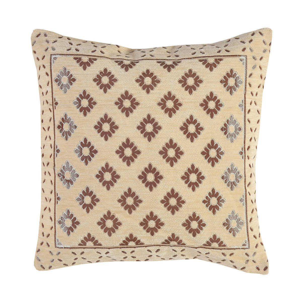DECOMIZER Jacquard Geomteric Cushion Covers 24 Inch X 24 Inch Set Of 2 Ethnic Motifs 240 TC Cushion Covers,Design- Diamond,Color- Cream
