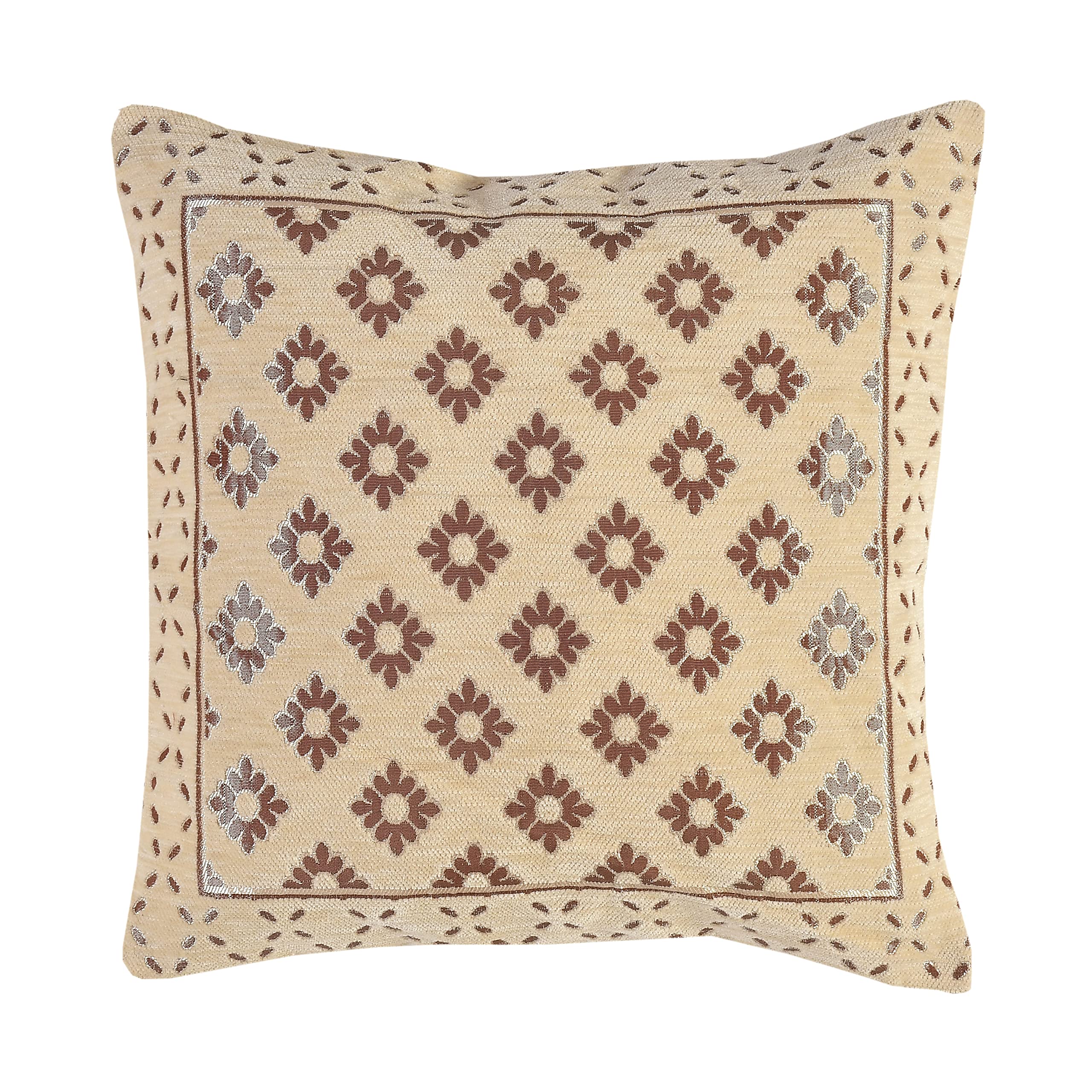 DECOMIZER Jacquard Geomteric Cushion Covers 16 inch x 16 inch Set of 2 Ethnic Motifs Cushion Covers,Design- Diamond,Color- Cream-240 TC