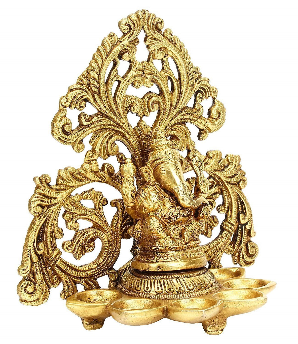 Artvarko Brass Ganesh Diya with 6 Wick Slot for Puja Room Fine Ganesha Wall Hanging Murti Gift Home Decor Deepak Oil Lamp Showpiece Feng Shui Diwali