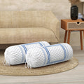 BLOCKS OF INDIA Cotton Hand Block Printed Bolster Cover | Booster Cover with Drawstring | Round Long Pillow Cover for Bed | Dewan Pillow Cover Set 16 X 32 | Set of 2 (Blue BUTI)
