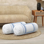 BLOCKS OF INDIA Cotton Hand Block Printed Bolster Cover | Booster Cover with Drawstring | Round Long Pillow Cover for Bed | Dewan Pillow Cover Set 16 X 32 | Set of 2 (Blue BUTI)