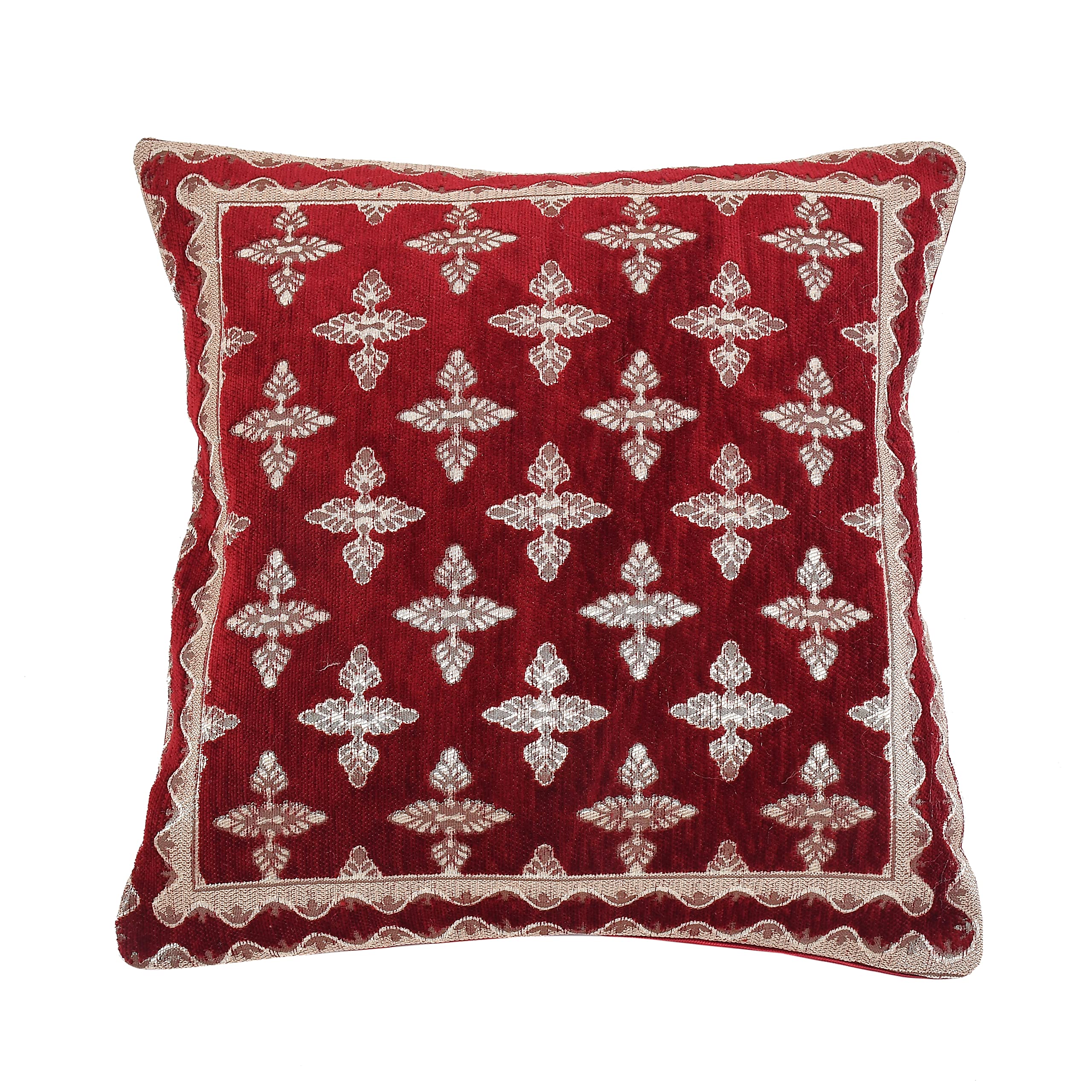 DECOMIZER Jacquard Geomteric Cushion Covers 24 Inch X 24 Inch Set Of 3 Ethnic Motifs 240 TC Cushion Covers,Design- Plus,Color- Maroon