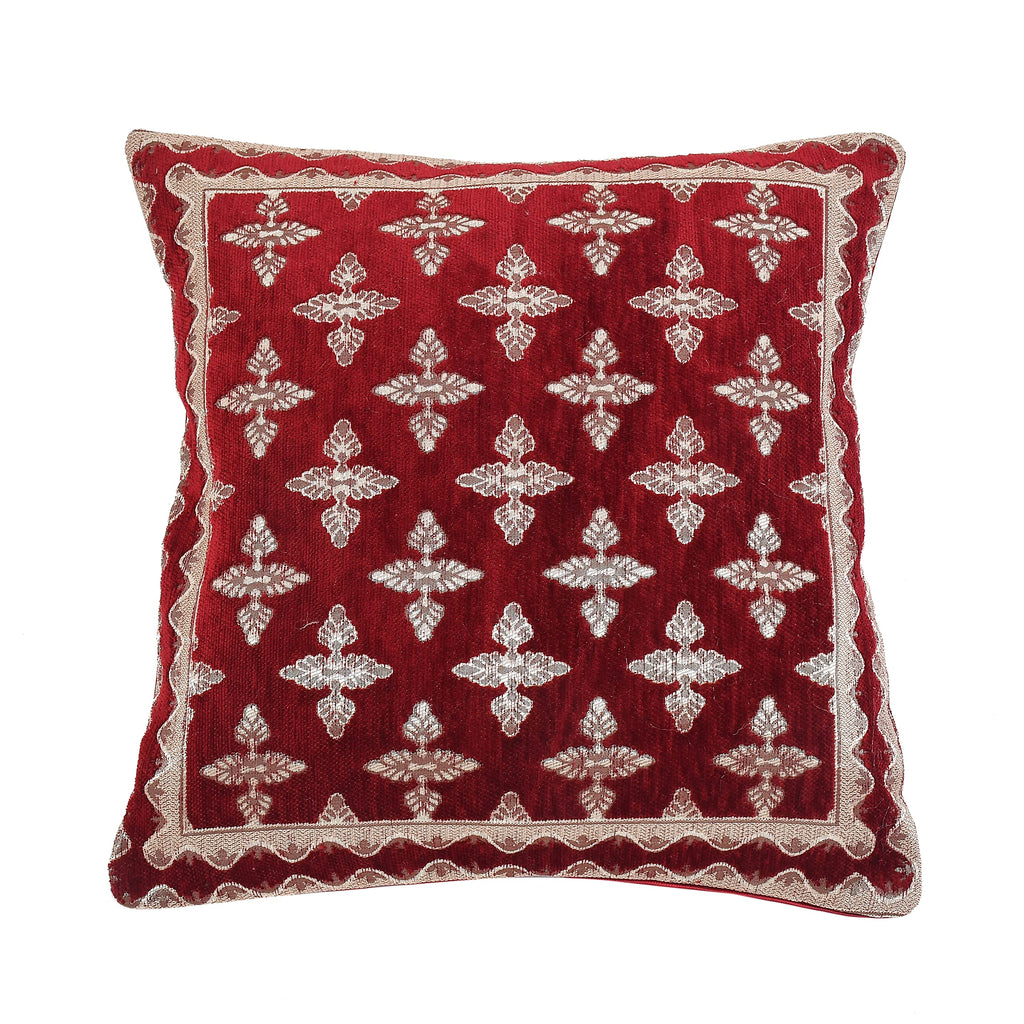 DECOMIZER Jacquard Geomteric Cushion Covers 24 Inch X 24 Inch Set Of 5 Ethnic Motifs 240 TC Cushion Covers,Design- Plus,Color- Maroon