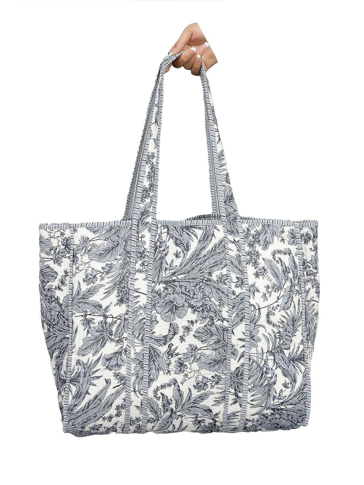 Ravaiyaa - Attitude is everything Women & Man Beautiful Printed Cotton Grocery Shopping Bag | Shoulder Bag | Cotton Tote Bag | Travel Tote Bags 18x5.5x16 Inch (Grey Floral)