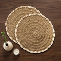 R home Jute Dune Weave Set of 2 Handmade Crochet Round Placemats, 15 Inch Heat Resistant & Machine Washable Table Mats for Dining Table, Side Table, Coffee Table, Centre Table, Boho Home Decor Kafalo