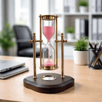 Brass Rotating Sand Clock With Compass And Wooden Stand Vedansh Craft