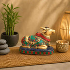 Brass Stone Work Sitting Nandi Idol (4.5 Inch) Vedansh Craft