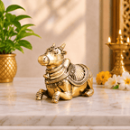 Brass Sitting Nandi Lightweight Idol (2 Inch) Vedansh Craft