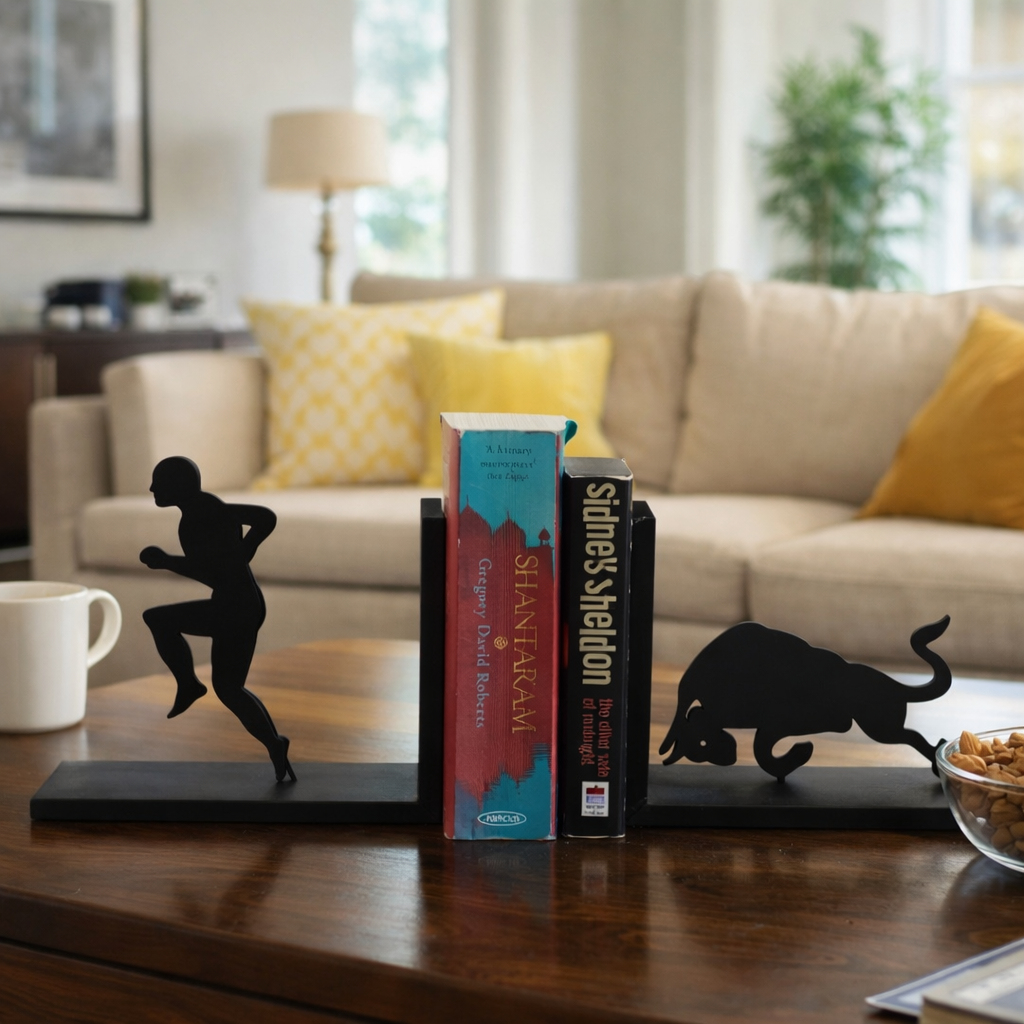 Bull And Men Wooden Book End Kafalo