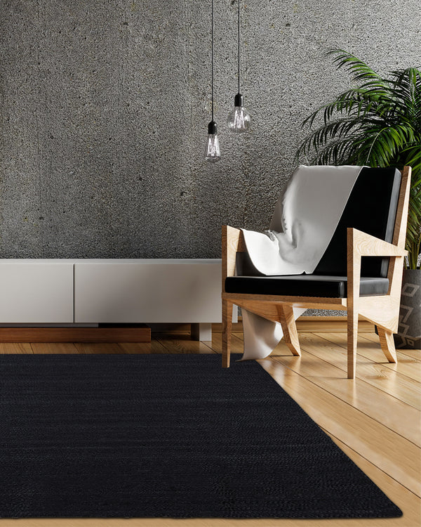 Textured Natural Black Rectangular Jute Floor Mat For Living Room