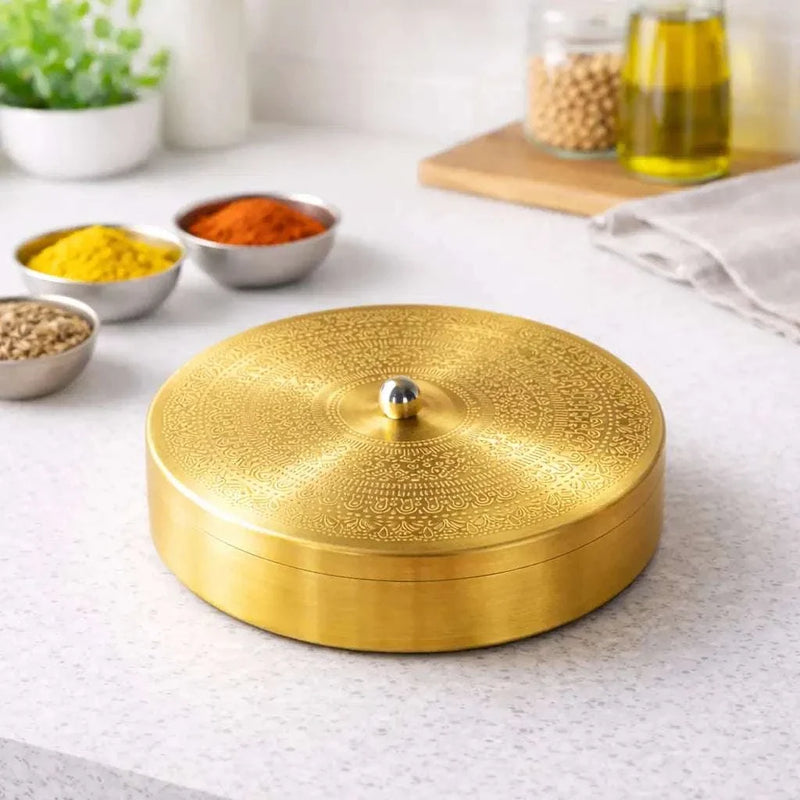 Brass Matt Finish Masala Daani / Spice Box (2.5 Inch) Vedansh Craft