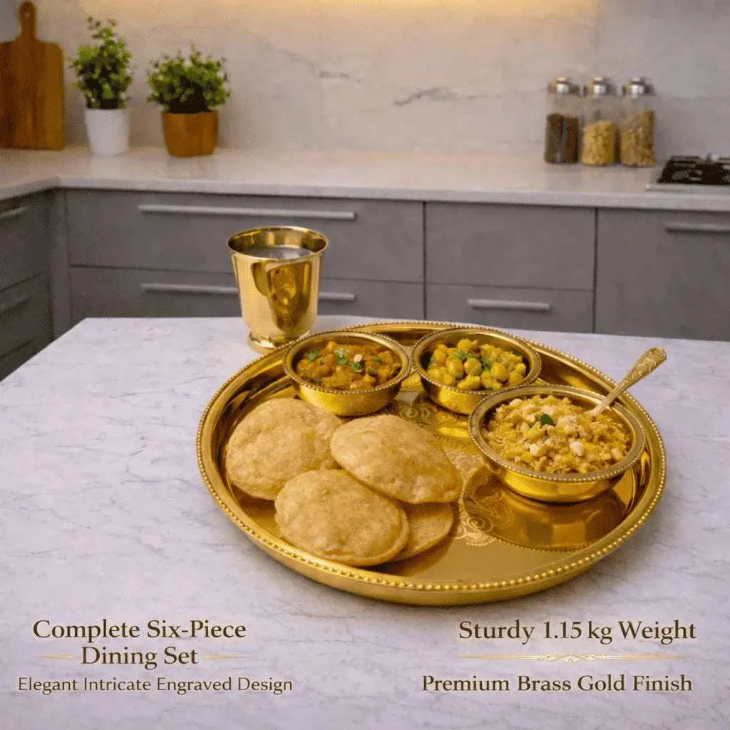 Brass Floral Design Thali/Dinner Set (1.15 Kg) Vedansh Craft