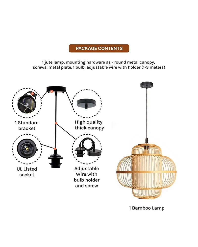 Elegant Bamboo Pendant Lamp for Dining Room and Lounge - Pack of 1