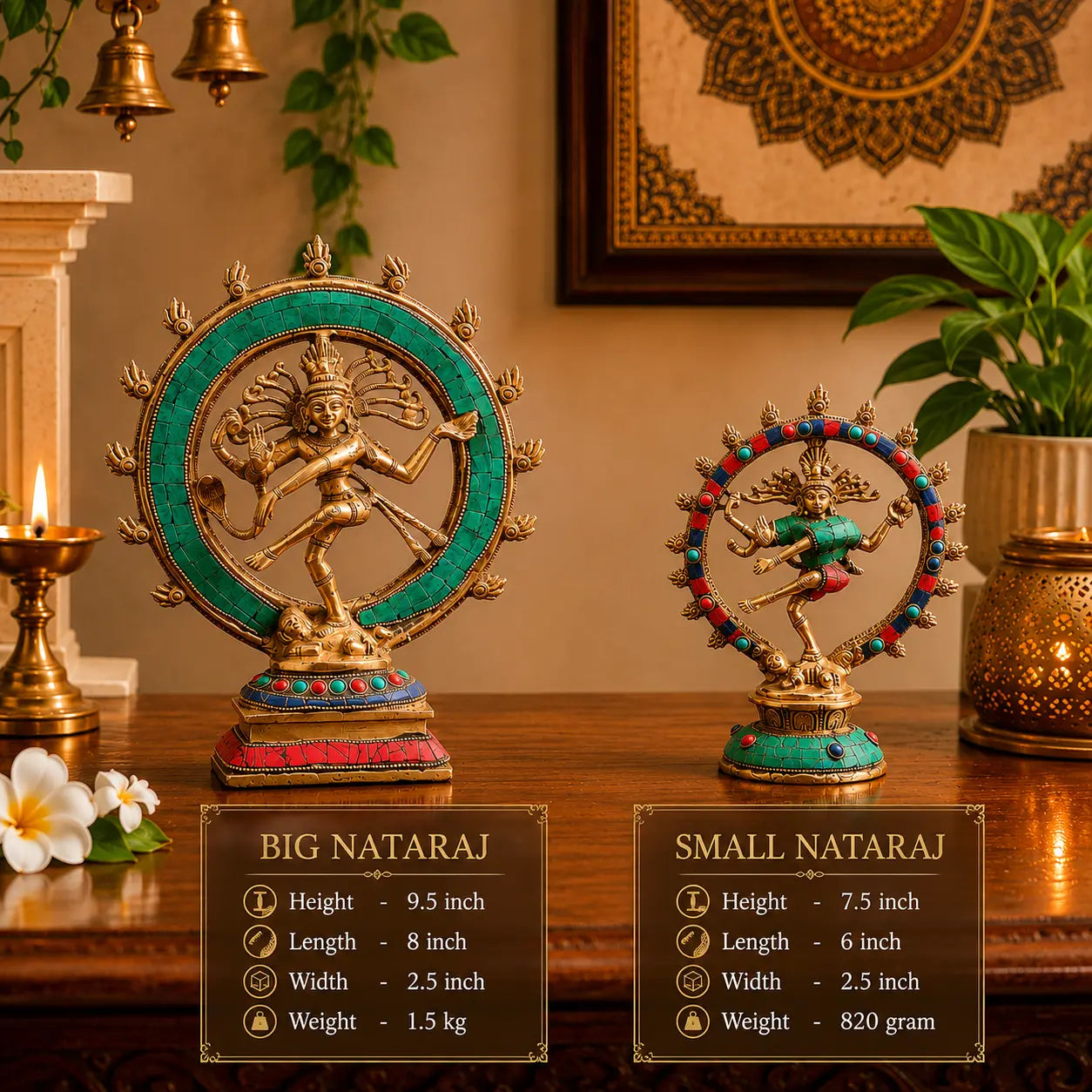 Brass Stone Work Nataraja Dancing Shiva Idol Vedansh Craft