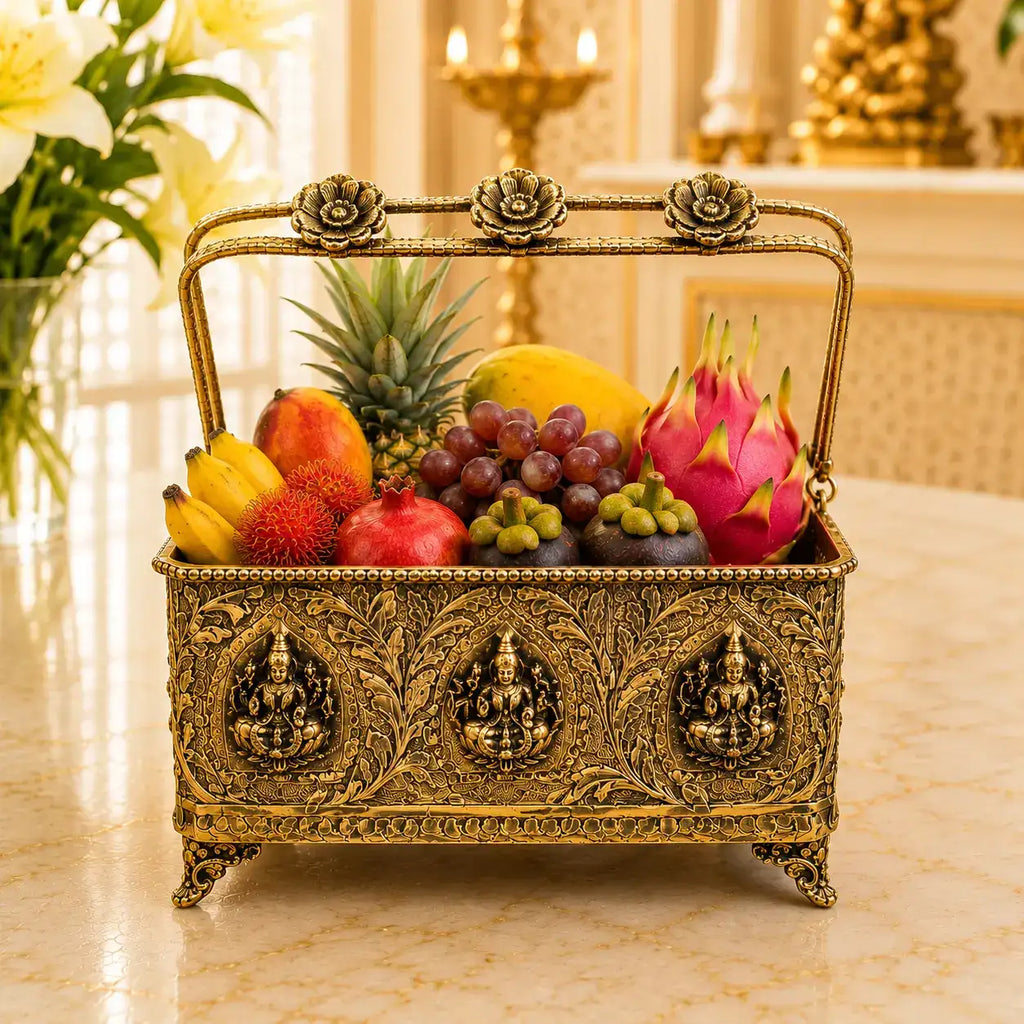 Brass Ashtalakshmi Basket With Handle And Leg (4 Inch) Vedansh Craft