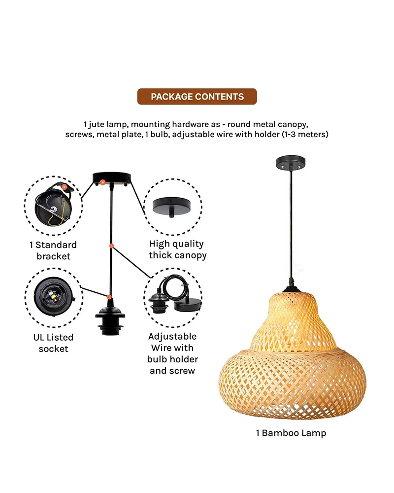 Handmade Bamboo Hanging Light for Living Room and Bedroom
