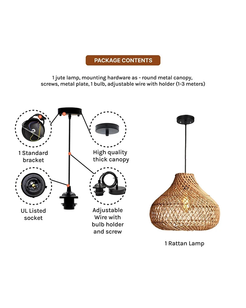 Stylish Rattan Hanging Light for Study Room and Living Room