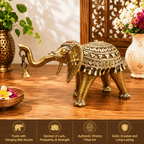 Brass Handcrafted Dhokra Elephant Statue With Bell (5.5 Inch) Vedansh Craft