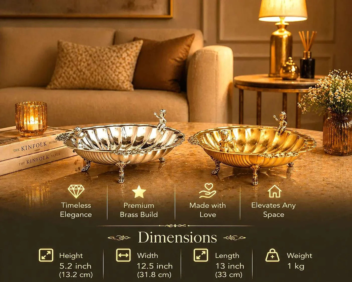 Brass Shell Shaped Decorative Serving Tray / Bowl (13 Inch) Vedansh Craft