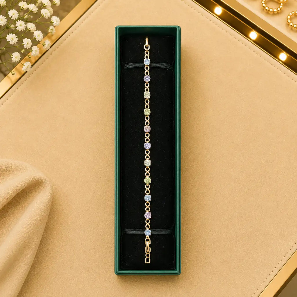 Thin Linear CZ Tennis Bracelet for Women | Gold-Tone Clasp, Gift Box Vedansh Craft