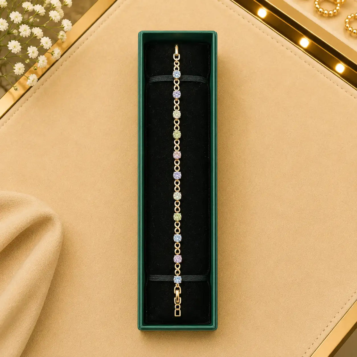 Thin Linear CZ Tennis Bracelet for Women | Gold-Tone Clasp, Gift Box Vedansh Craft