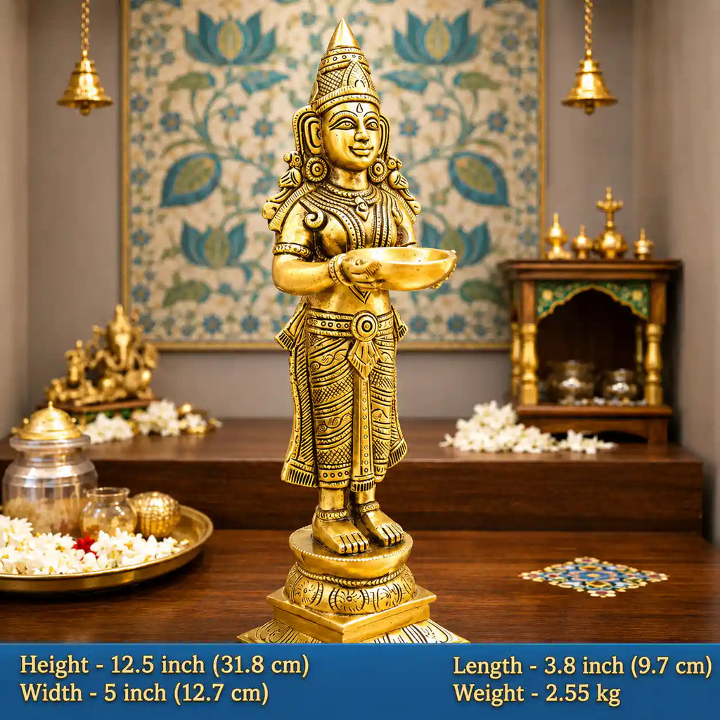 Brass Deep Lakshmi Standing Idol (12.5 Inch) Vedansh Craft