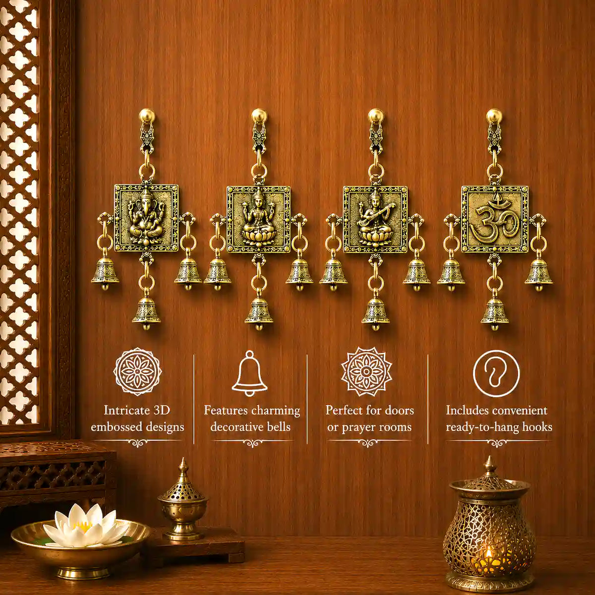 Brass Lightweight Wall Hanging With Bell (6 Inch) Vedansh Craft