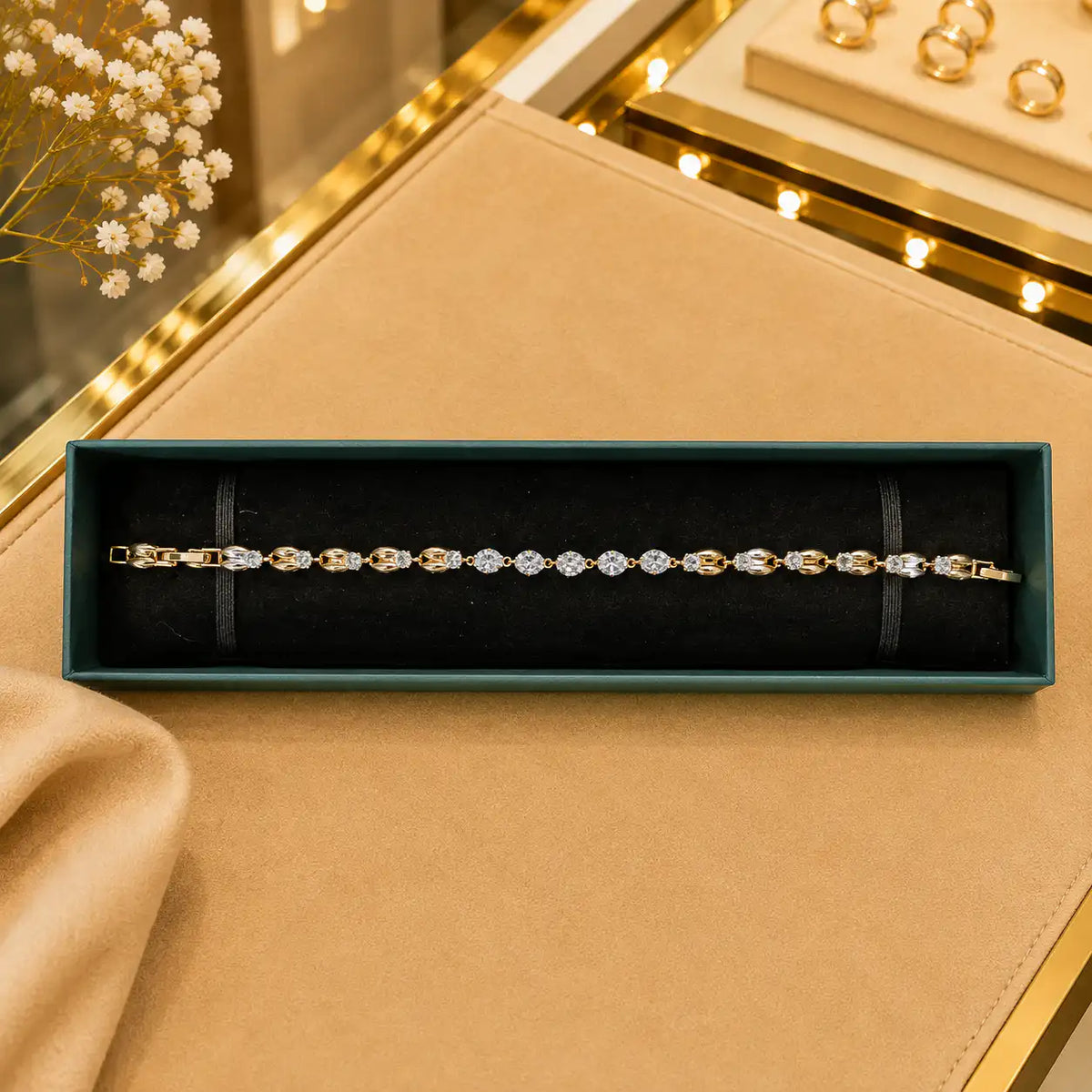 Leaf & Vine Tennis Bracelet for Women | CZ Stones, Gold-Tone Clasp Vedansh Craft