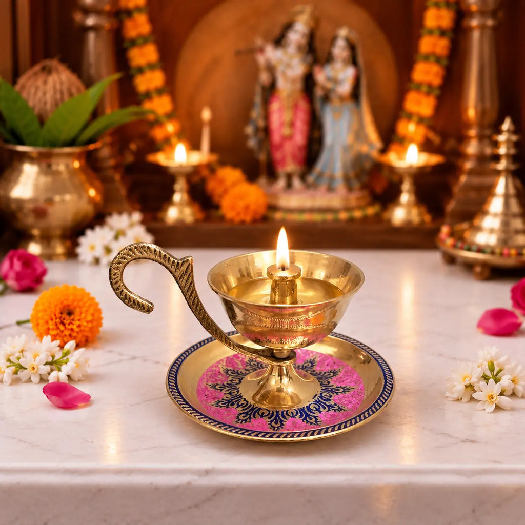 Brass Hand Painted Akhand Diya (2.2 Inch) Vedansh Craft