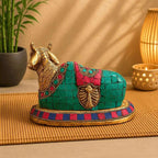 Brass Stone Work Sitting Nandi Idol (4.5 Inch) Vedansh Craft