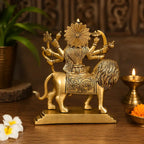 Brass Goddess Durga Sitting on Lion Statue (8 Inch) Vedansh Craft