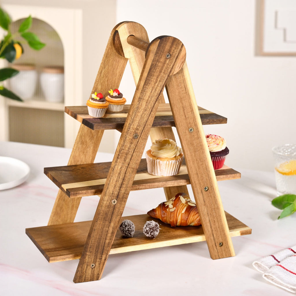 3 Tier Acacia Wood Serving Platter Stand Nestasia
