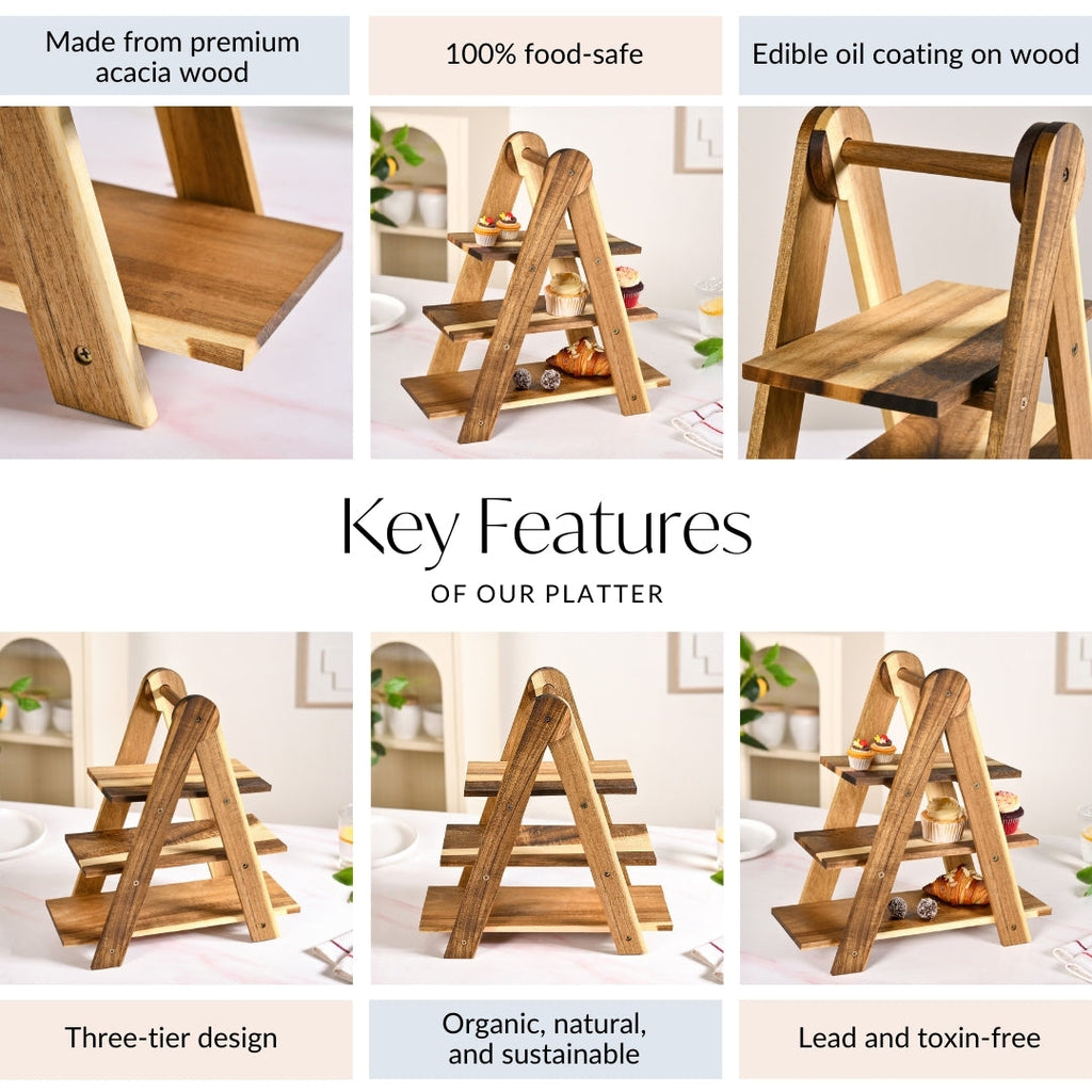 3 Tier Acacia Wood Serving Platter Stand Nestasia