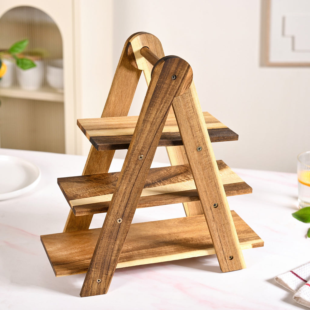 3 Tier Acacia Wood Serving Platter Stand Nestasia