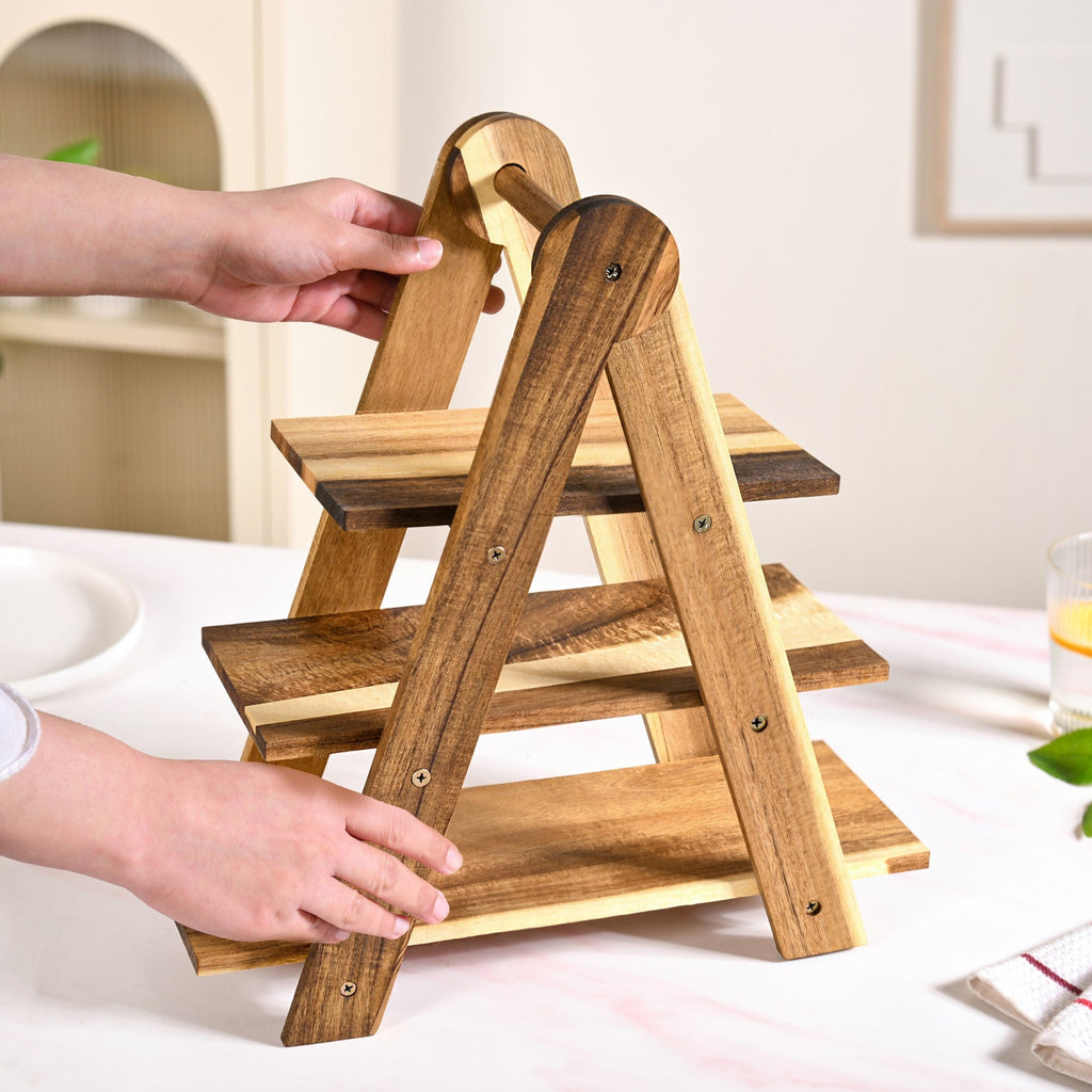 3 Tier Acacia Wood Serving Platter Stand Nestasia