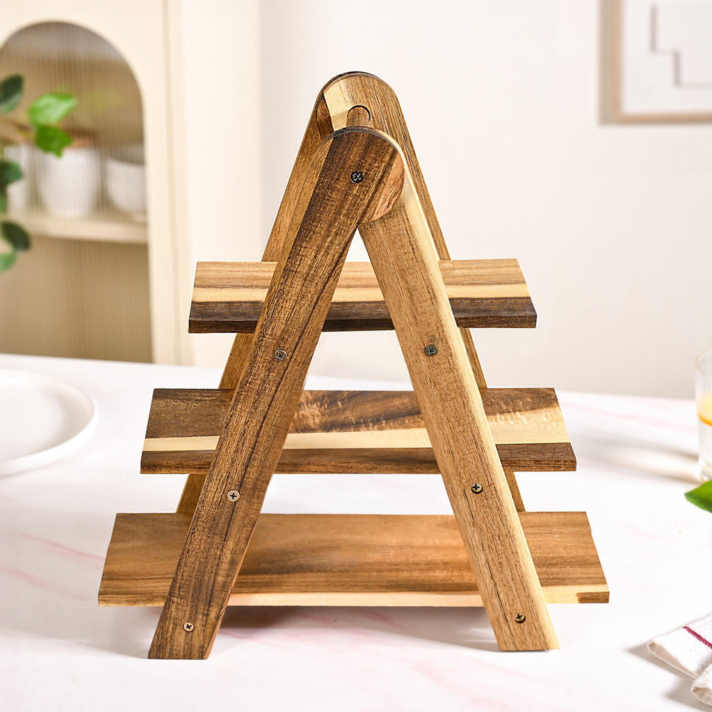 3 Tier Acacia Wood Serving Platter Stand Nestasia