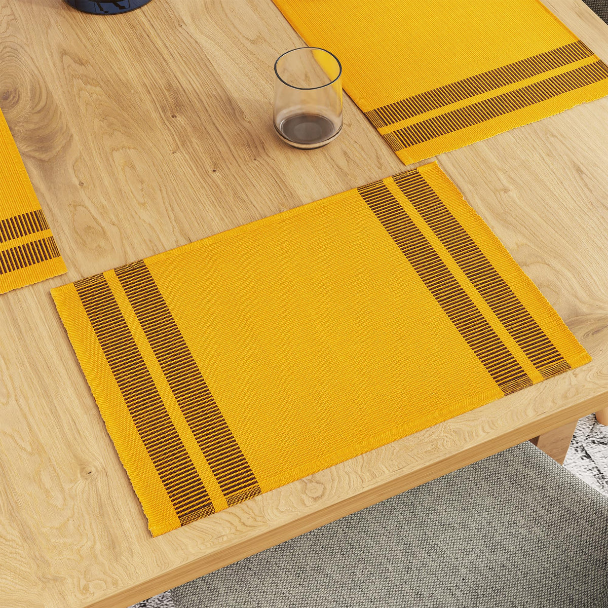 Encasa XO Dining Table Placemats, Ribbed Cotton Non-Slip Place Mats Yellow Kafalo