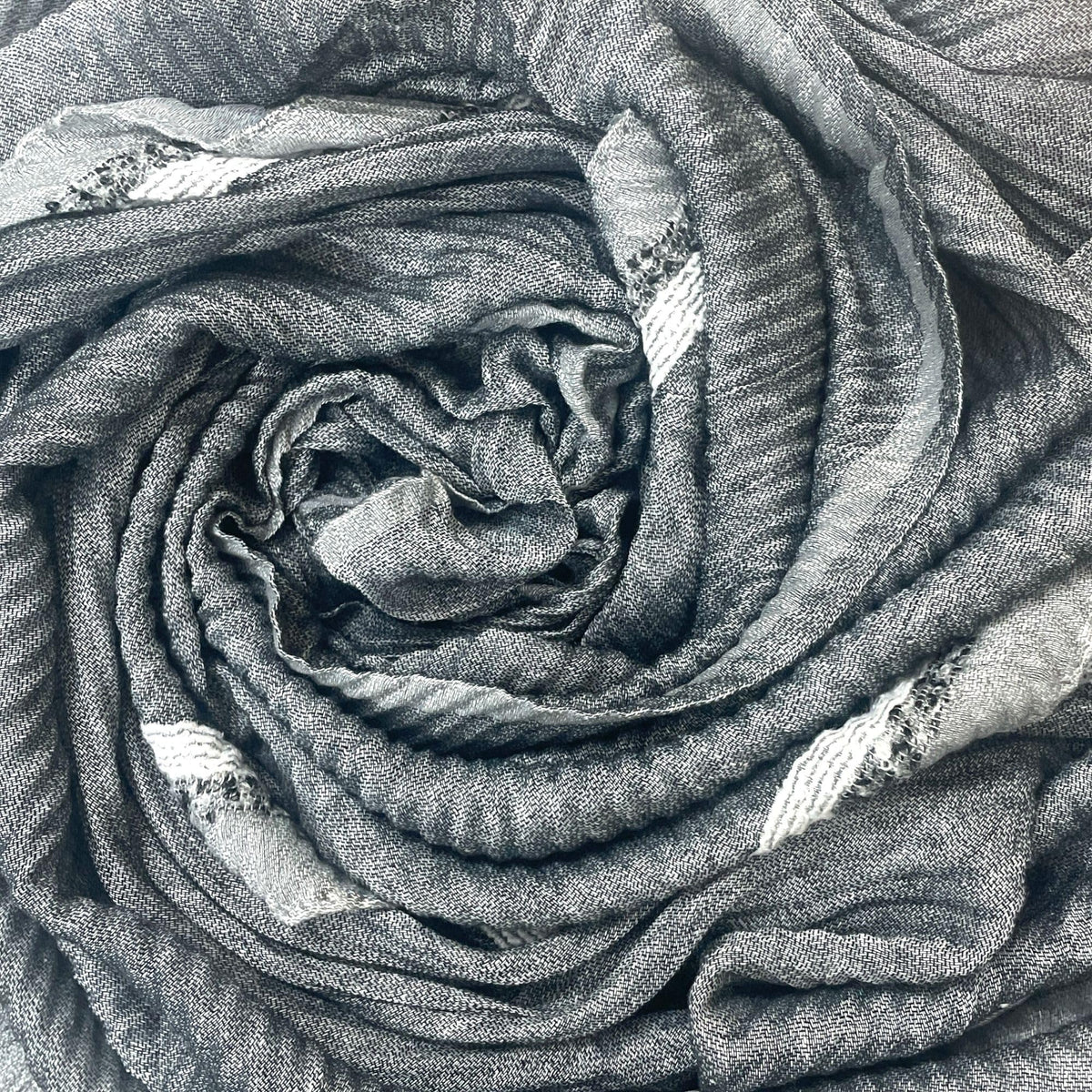 FAHABO Scarf Woman Pleated Cotton with Woven Border Scarves | Hijab Scarf | Headscarf | Neck Scarf | Stoles | Wraps (Dark Grey)