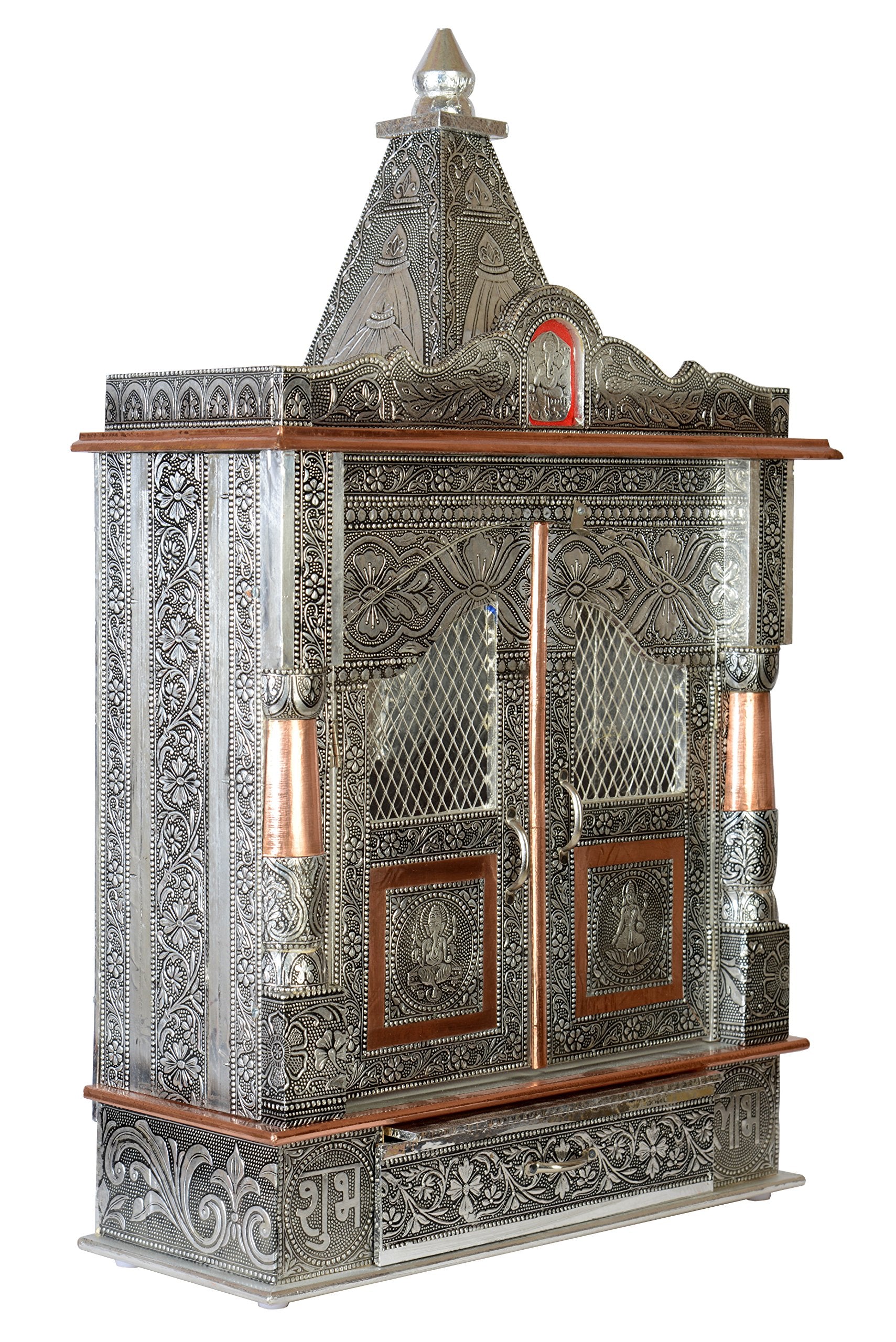 Brilliant Home Designs Aluminium and Copper Oxidized Home Temple Size- L-15 B-7 with Dome