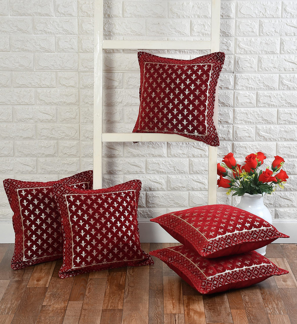 DECOMIZER Jacquard Geomteric Cushion Covers 16 Inch X 16 Inch Set Of 5 Ethnic Motifs 240 TC Cushion Covers,Design- Star,Color- Maroon