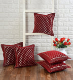 DECOMIZER Jacquard Geomteric Cushion Covers 16 Inch X 16 Inch Set Of 5 Ethnic Motifs 240 TC Cushion Covers,Design- Star,Color- Maroon