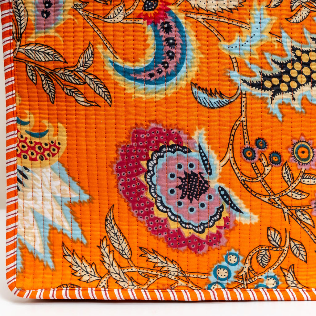 Cotton Quilted Tote Bag for Women | Lightweight Reusable Shoulder Handbag | Durable Eco-Friendly Shopping Bag | Large Capacity Travel, Office & Daily Use Carry Bag | Stylish Utility Tote (Orange)