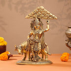Brass Krishna With Cow And Goverdhan Parvat Idol (11 Inch) Vedansh Craft