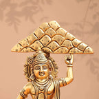 Brass Krishna With Cow And Goverdhan Parvat Idol (11 Inch) Vedansh Craft
