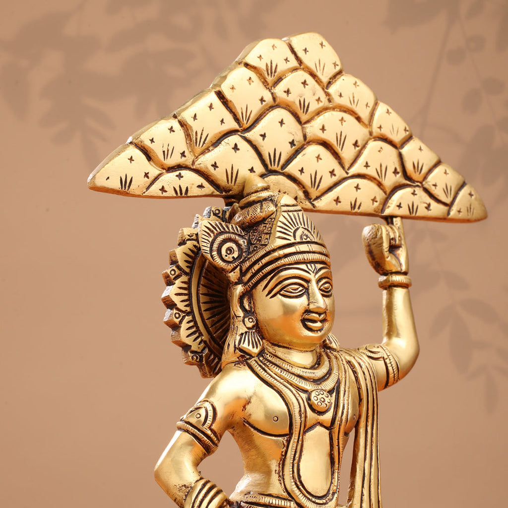 Brass Krishna With Cow And Goverdhan Parvat Idol (11 Inch) Vedansh Craft