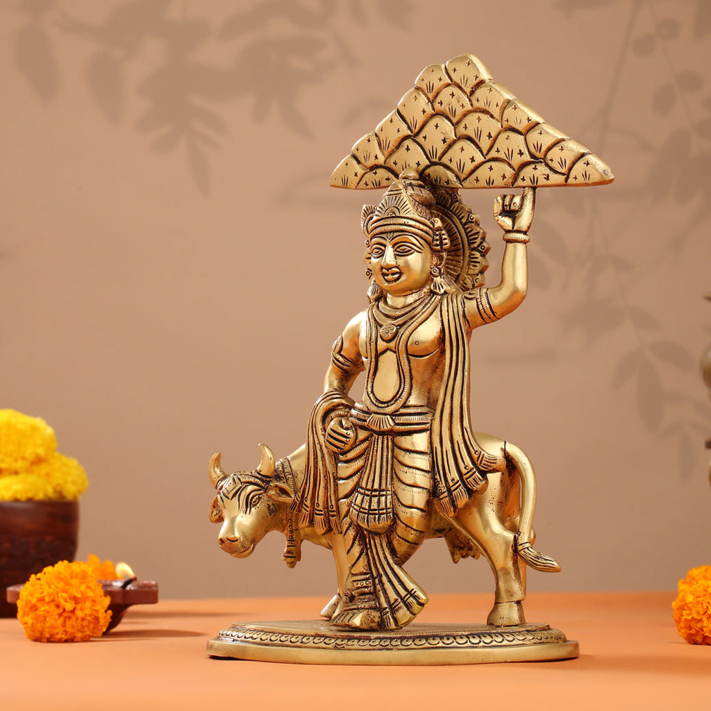 Brass Krishna With Cow And Goverdhan Parvat Idol (11 Inch) Vedansh Craft